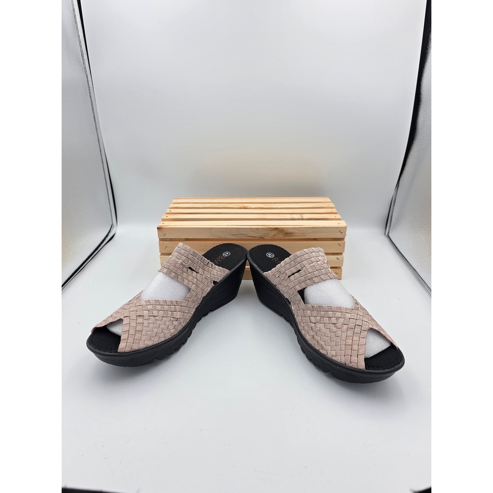 Bernie Mev Wedge Sandals Womens 42 11 Rose Gold Woven Elastic Platform Slides - Picture 3 of 12